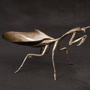 Silver Plated Praying Mantis with Brown Lip Shell Body